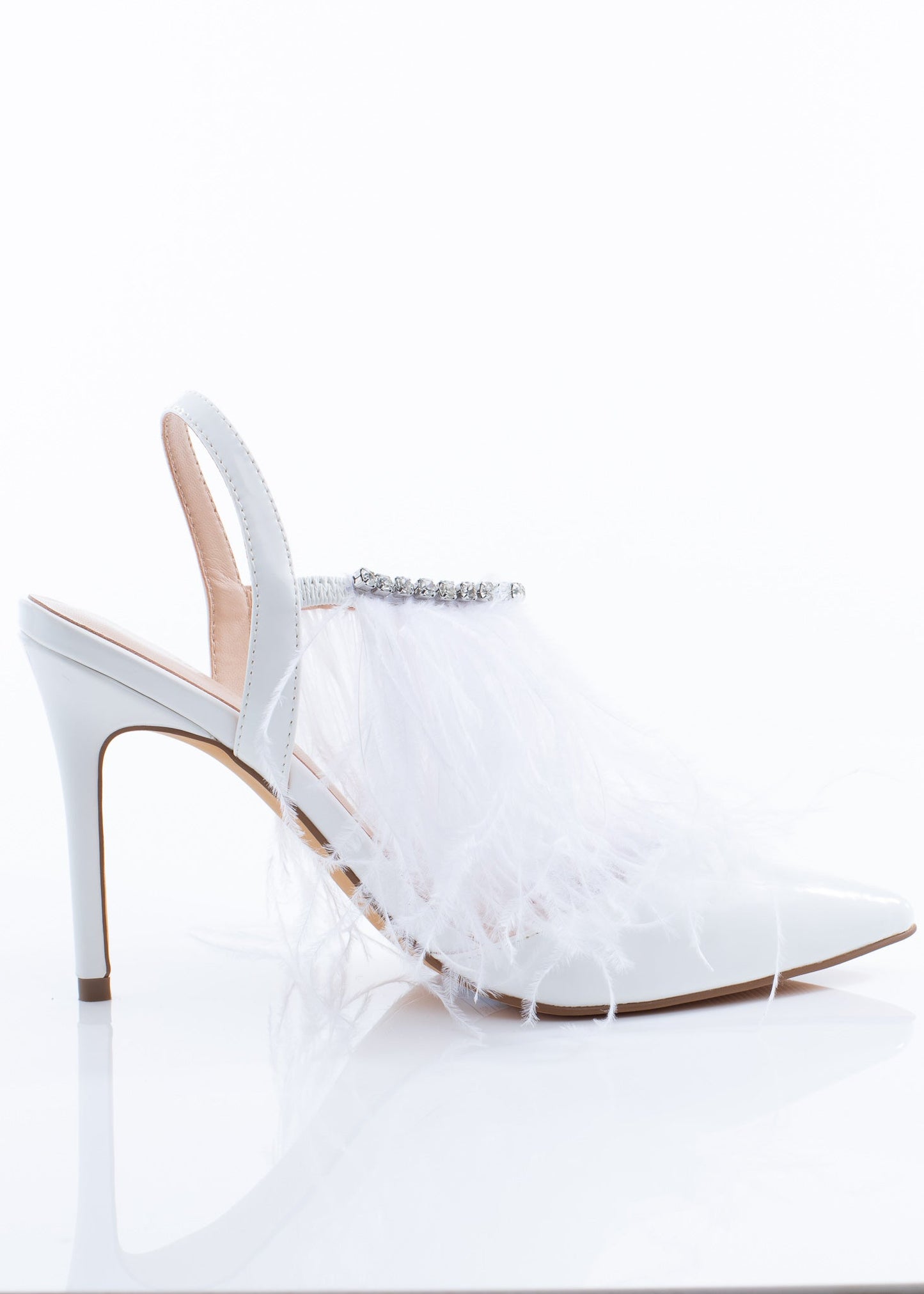 White Pointed Feather Heels-5