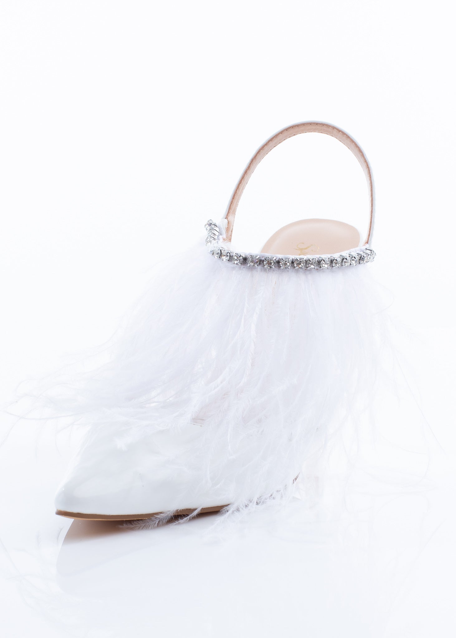 White Pointed Feather Heels-4