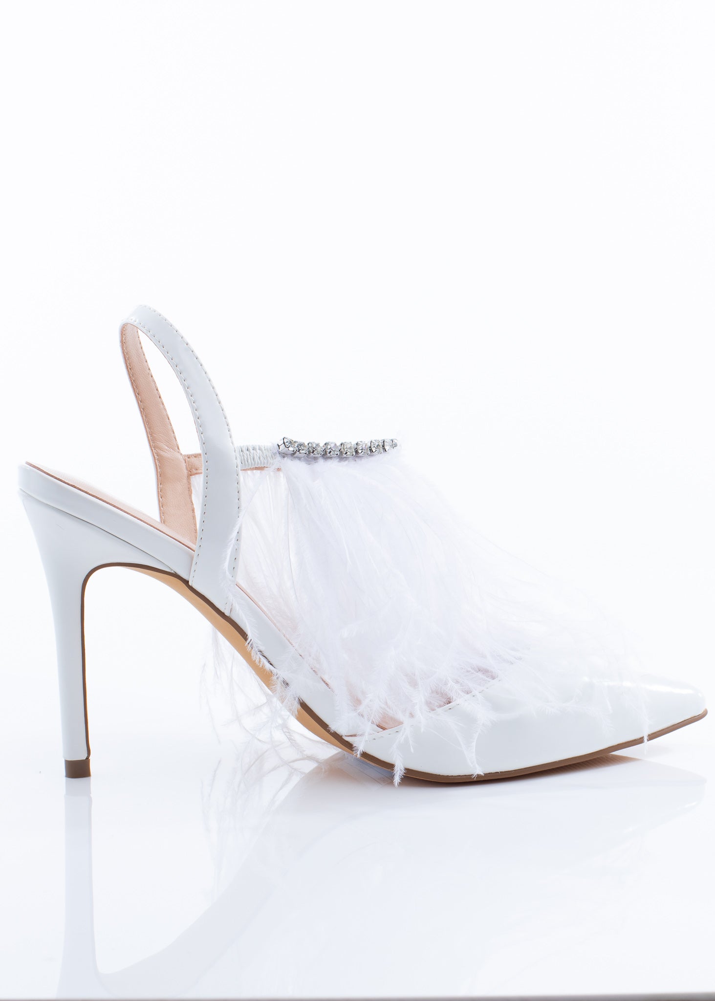 White Pointed Feather Heels-3