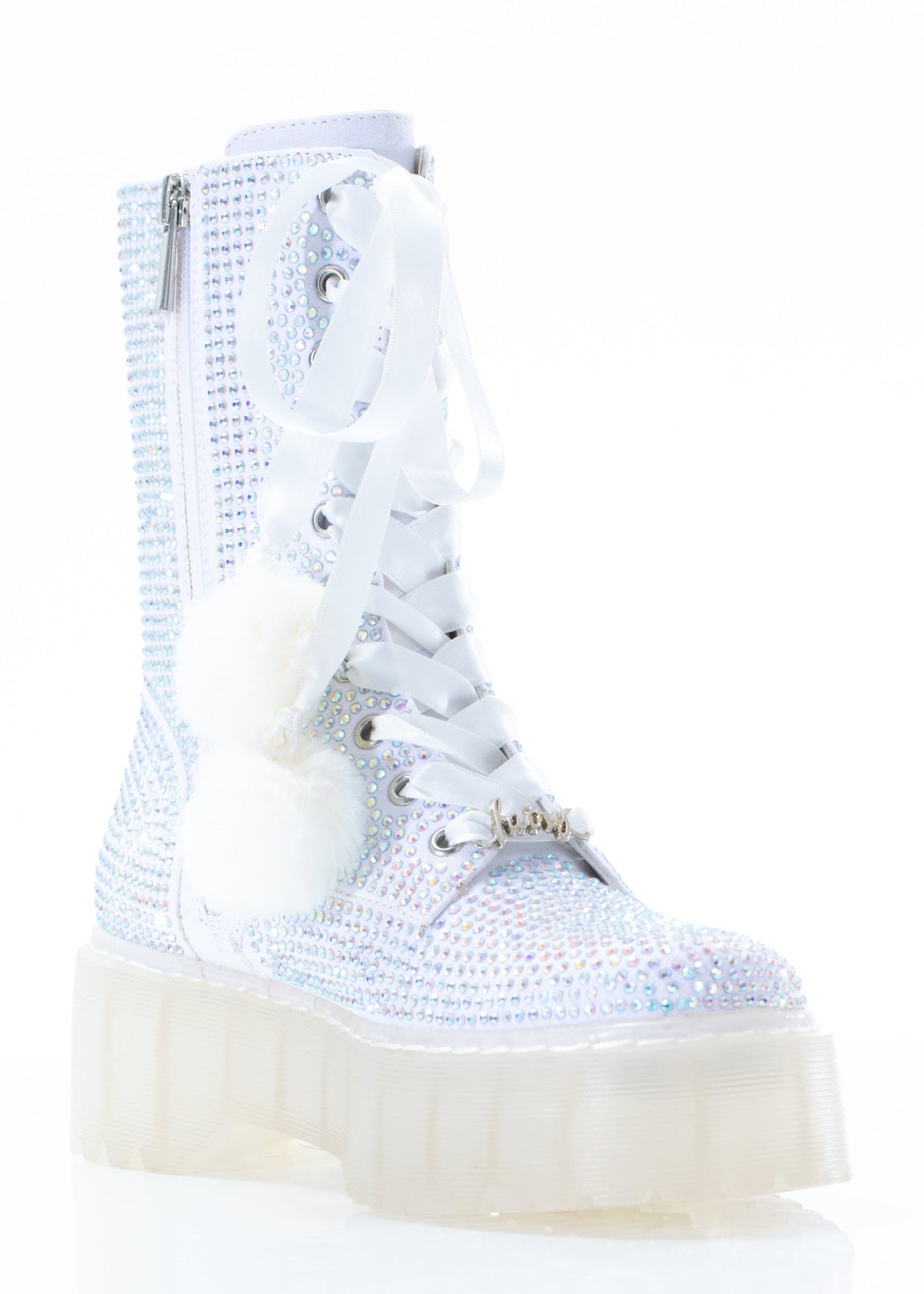 White Rhinestone Combat Boot-3