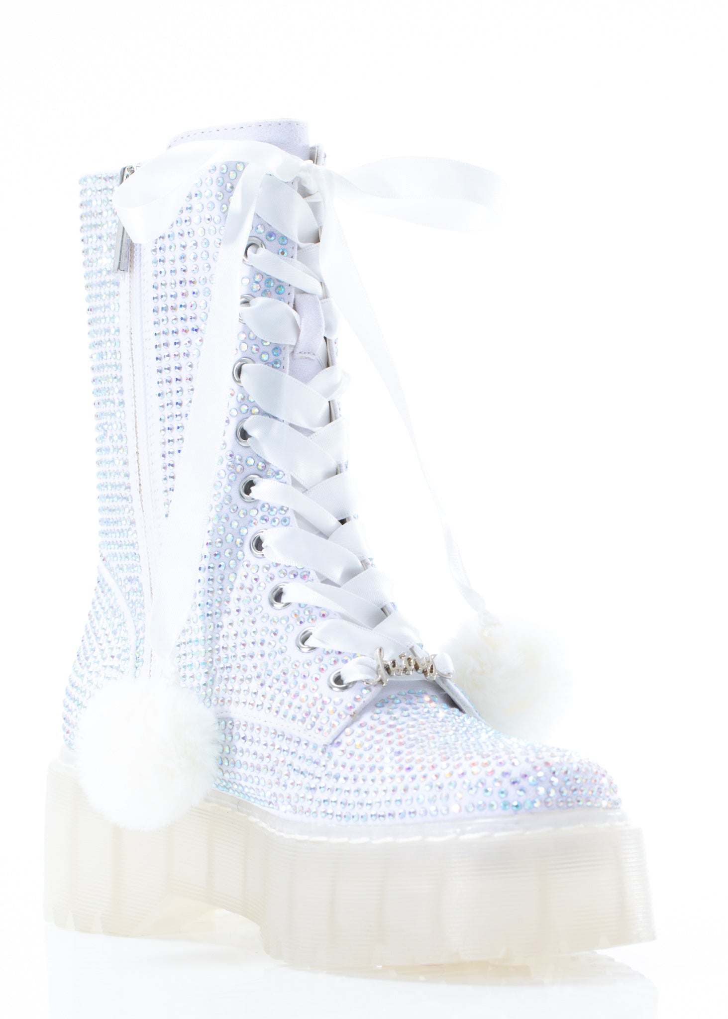 White Rhinestone Combat Boot-1