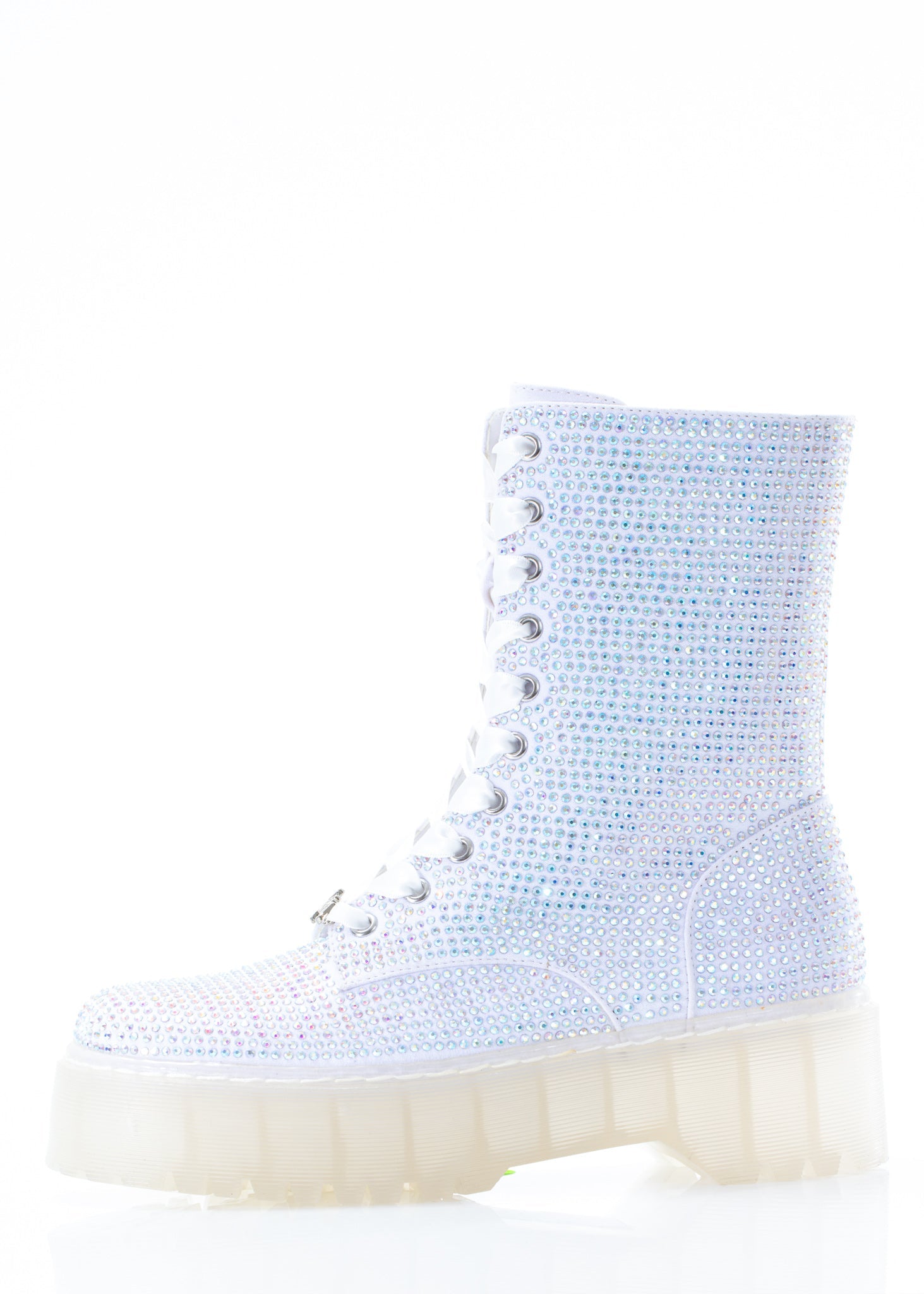 White Rhinestone Combat Boot-5