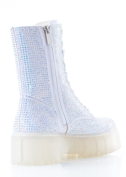 White Rhinestone Combat Boot-4