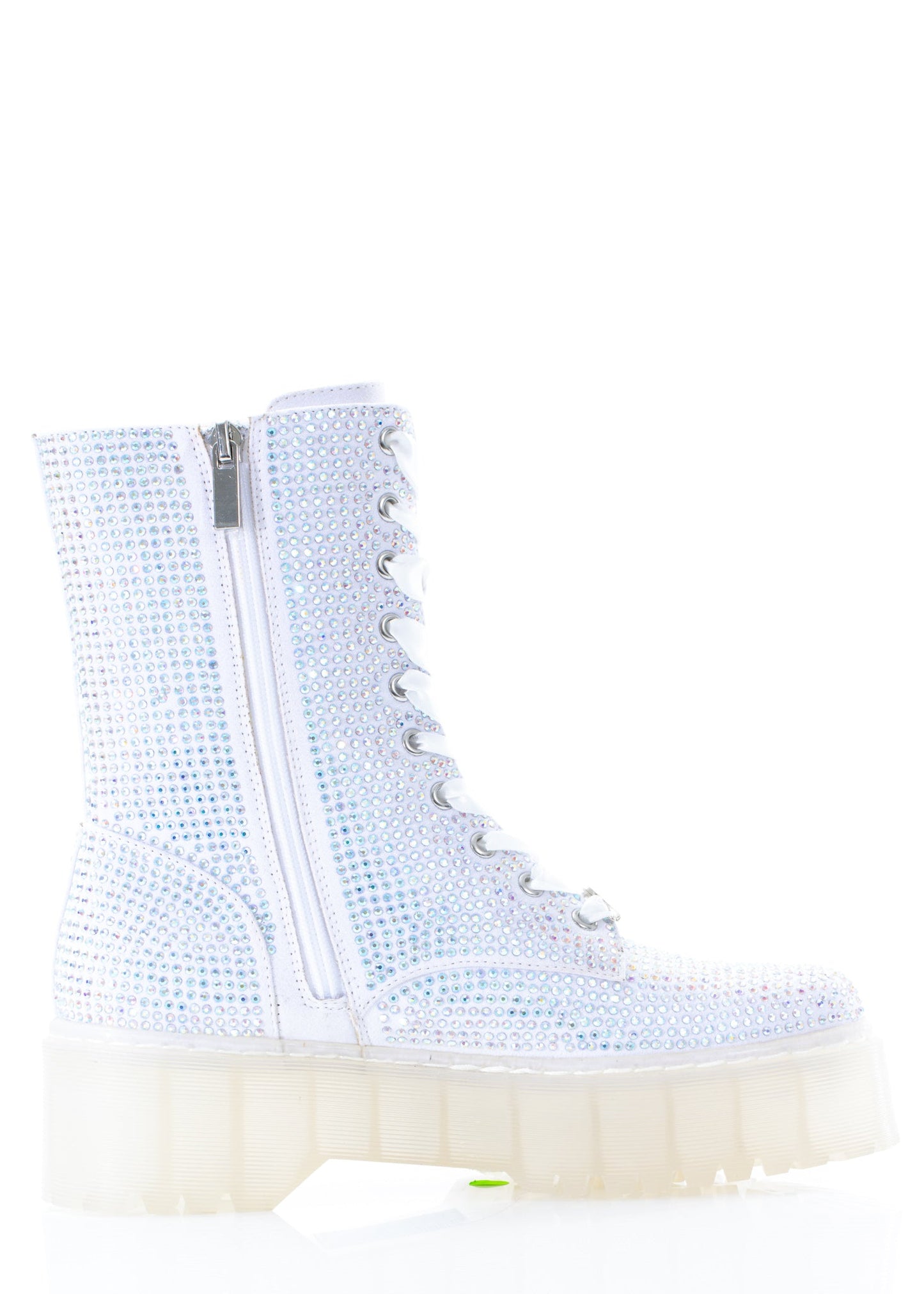 White Rhinestone Combat Boot-6