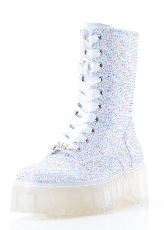 White Rhinestone Combat Boot-0