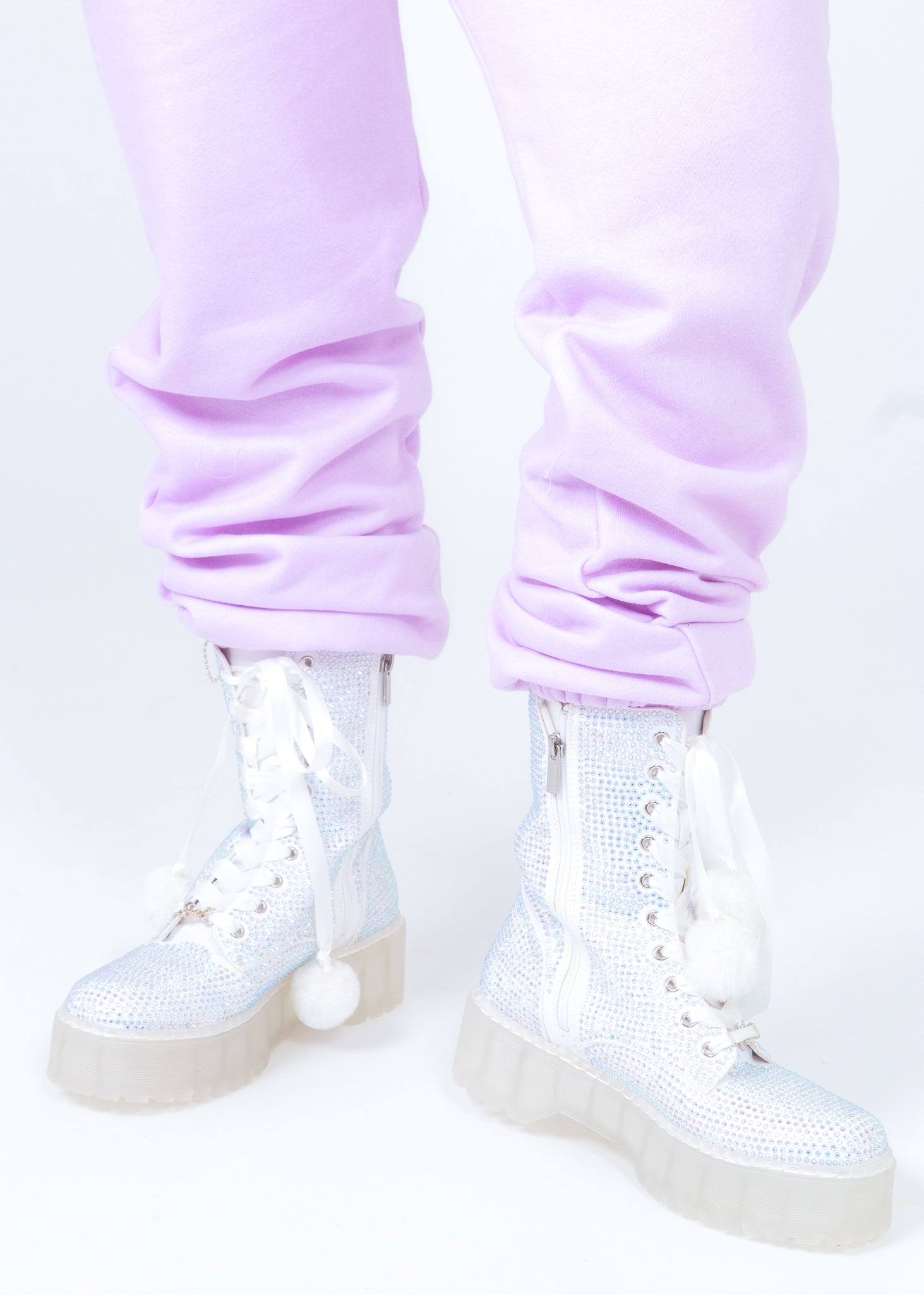 White Rhinestone Combat Boot-9