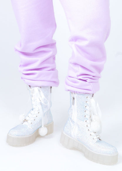 White Rhinestone Combat Boot-9