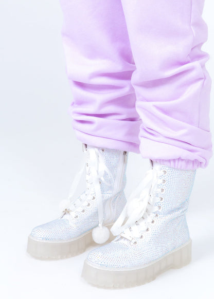 White Rhinestone Combat Boot-8