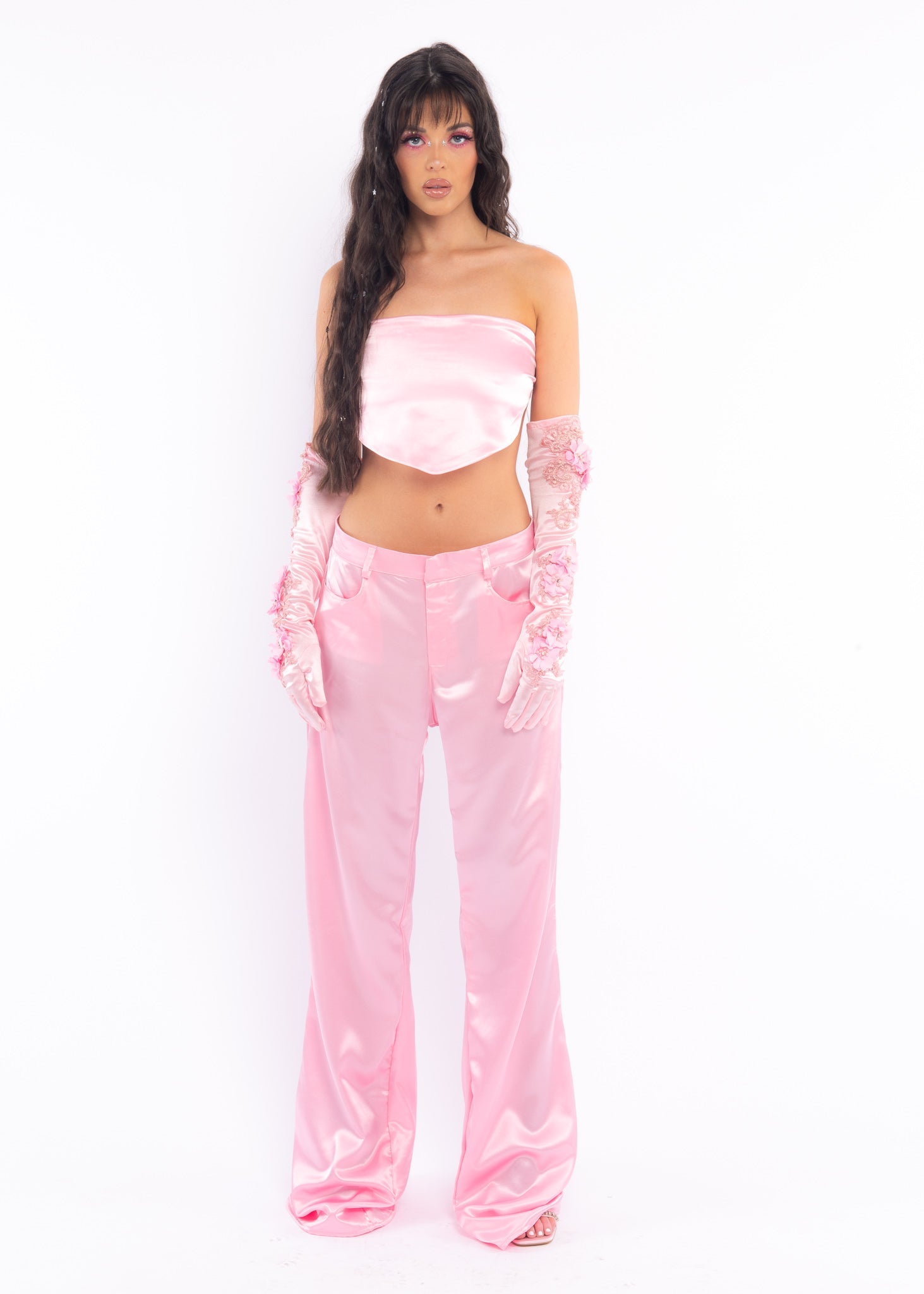 Pink Low Rise Silk Pants-3