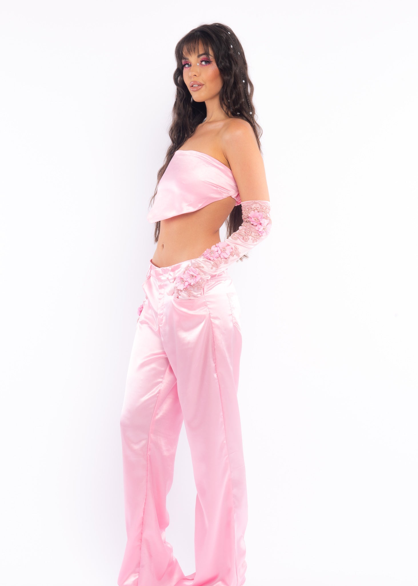 Pink Low Rise Silk Pants-4