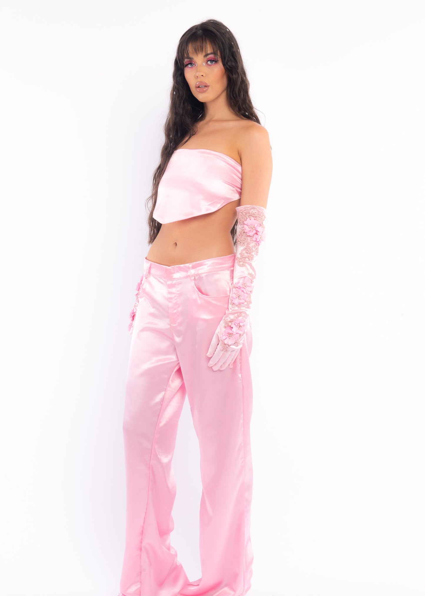 Pink Low Rise Silk Pants-2