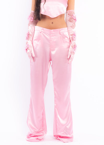 Pink Low Rise Silk Pants-1