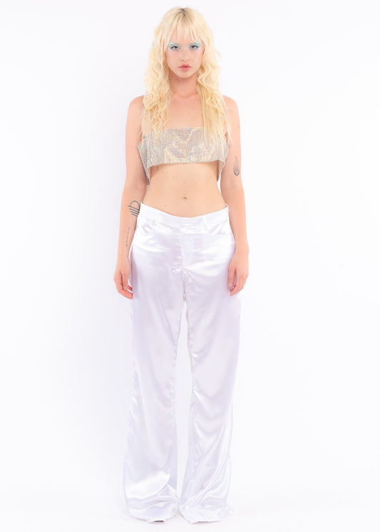 White Low Rise Silk Pants-0